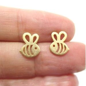 Silver Bumblebee Insect Bee Stud Earrings